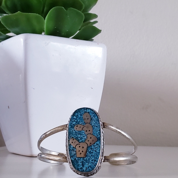 Vintage Navajo Alpaca Mexico & Turquoise Cuff Bangle - Picture 11 of 11